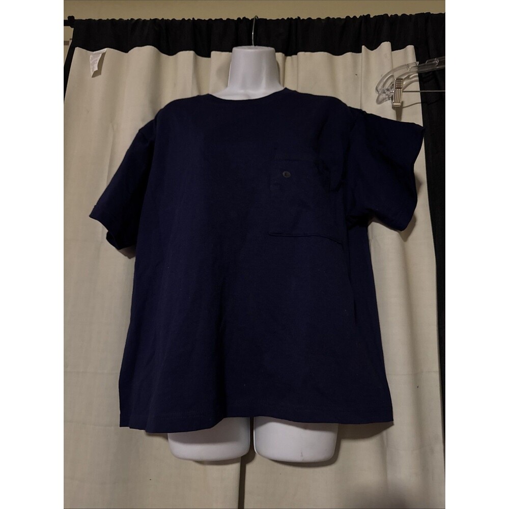 Vintage 90s Cheetah Mervyns Pocket T-Shirt Navy Blue Made in USA Size Large